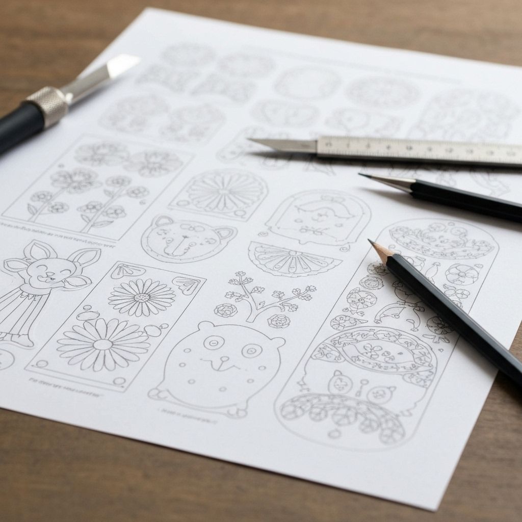 Printable craft templates on paper with tools