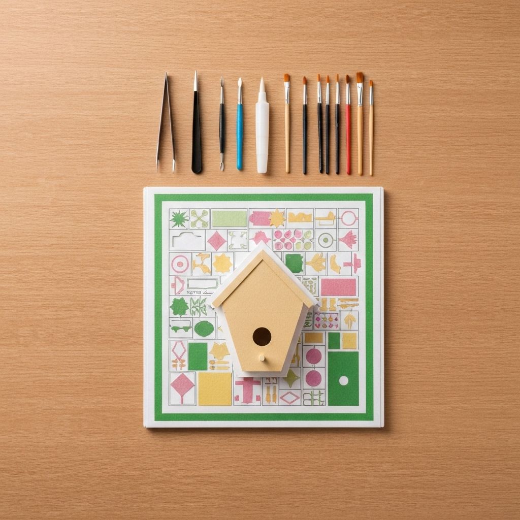 Single craft kit on a desk with tools in a top-down view