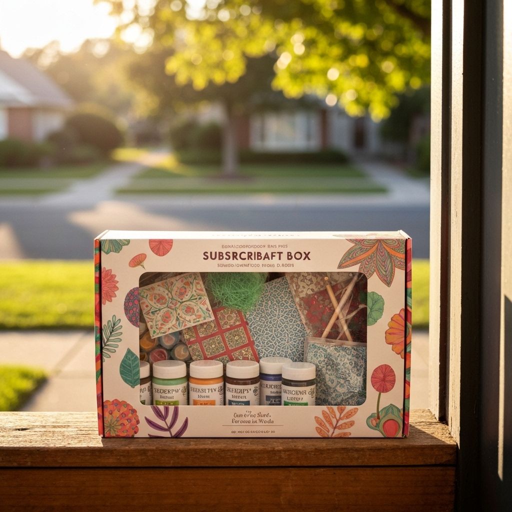 Subscription craft box delivered to a home doorstep