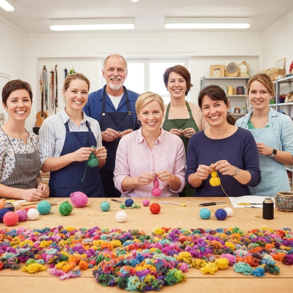 A friendly team portrait of crafters in a workshop